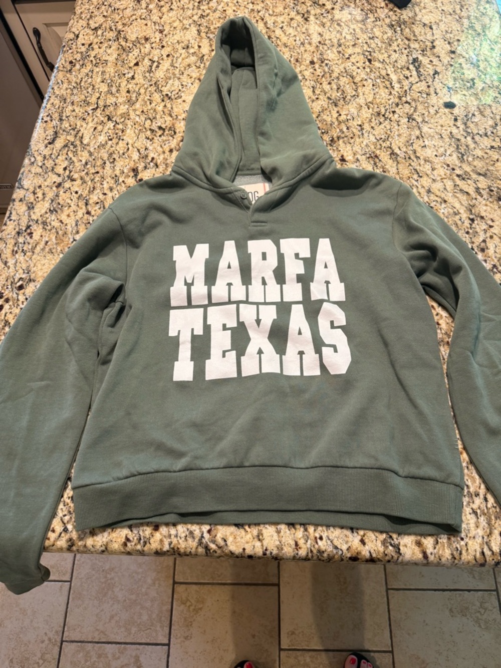 Urban outfitters Marfa Texas Green Hoodie with White Lettering MEDIUM.